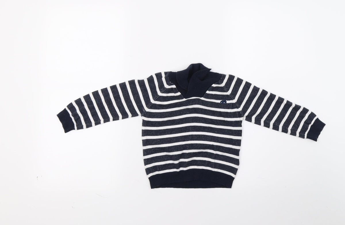 Primark Boys Blue Striped Knit Pullover Jumper Size 2-3 Years