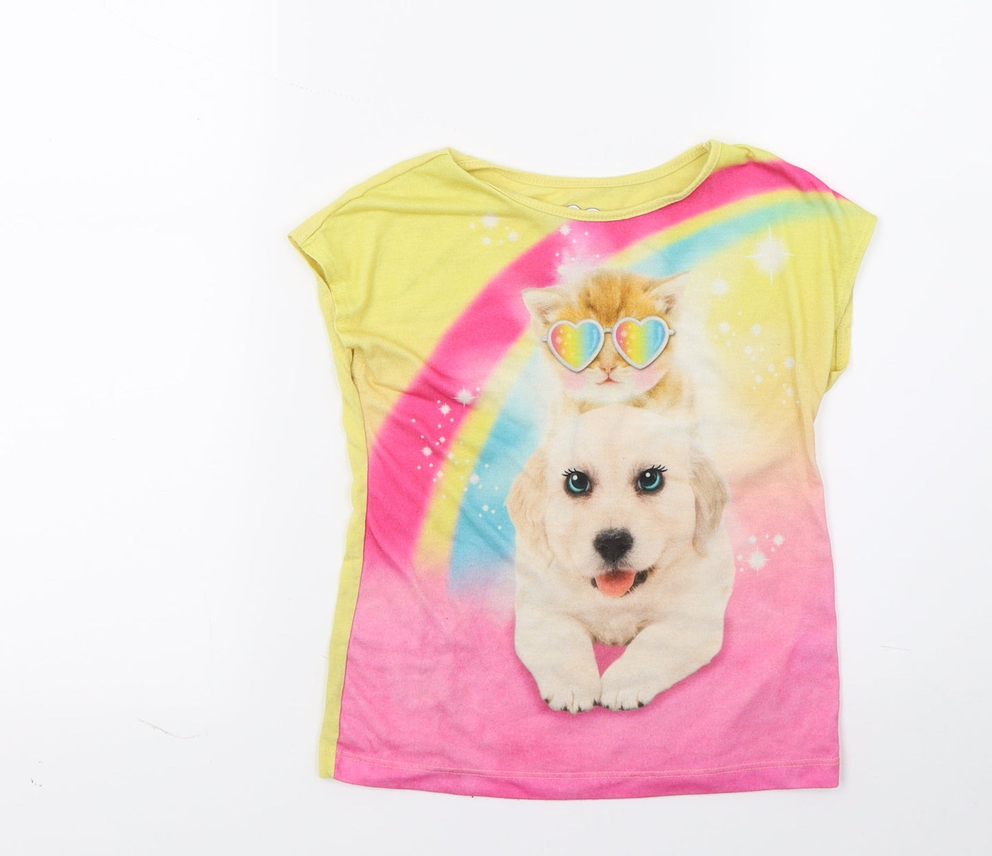 365 kids Girls Yellow   Basic T-Shirt Size 6 Years  - Dog print