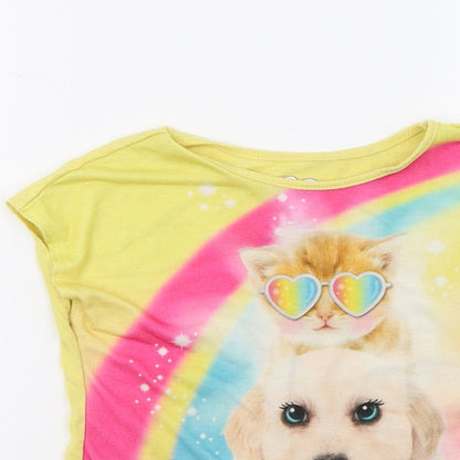 365 kids Girls Yellow   Basic T-Shirt Size 6 Years  - Dog print