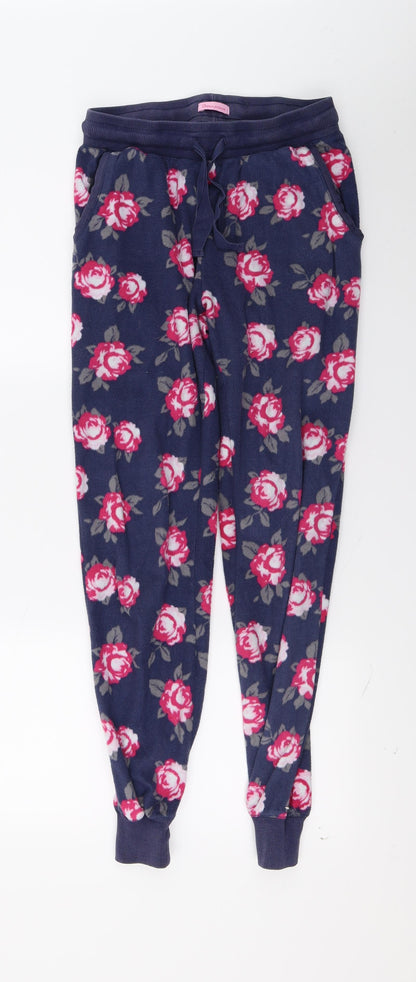Boux Womens Blue Floral Fleece Jogger Trousers Size 8 L26 in - Lounge Wear