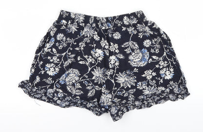 H&M Womens Blue Floral  Hot Pants Shorts Size 4