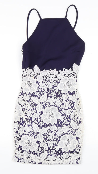 Boohoo Womens Blue Floral  A-Line  Size 8