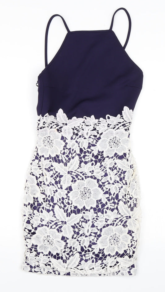 Boohoo Womens Blue Floral  A-Line  Size 8