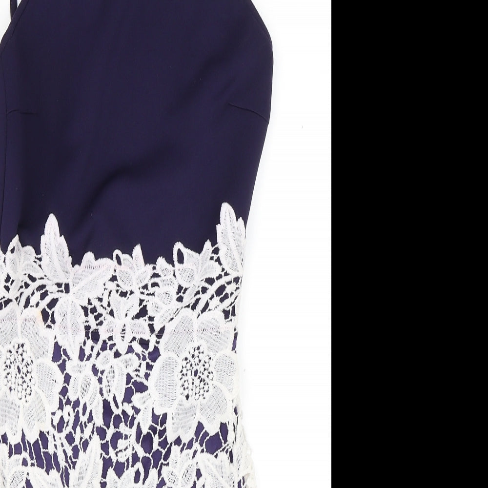 Boohoo Womens Blue Floral  A-Line  Size 8