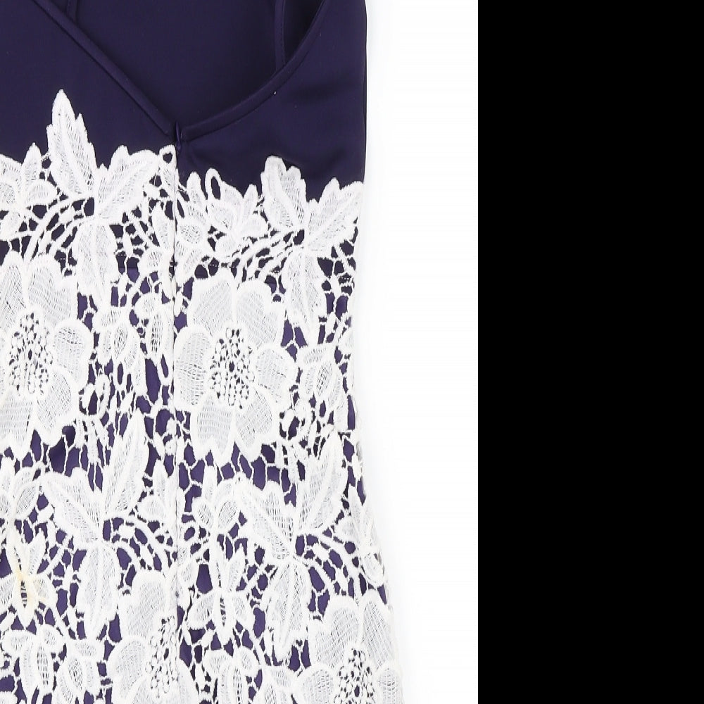 Boohoo Womens Blue Floral  A-Line  Size 8