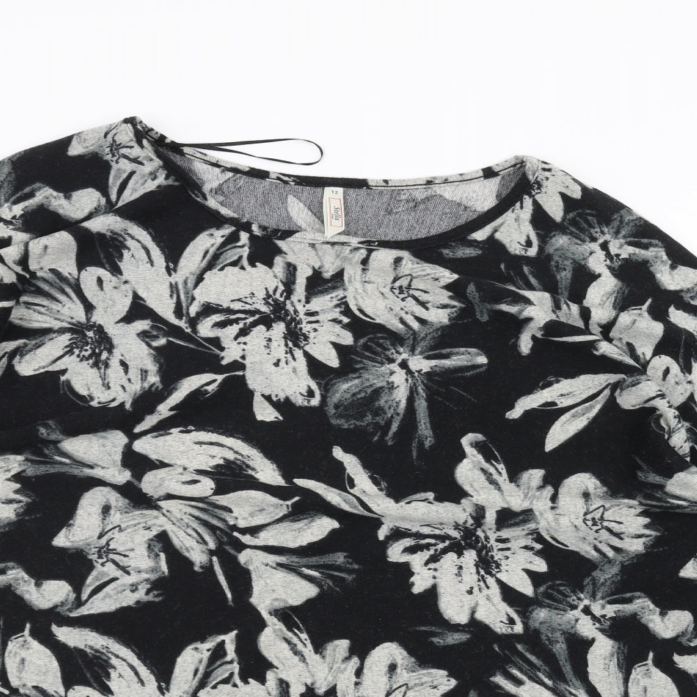 Stella Womens Black Floral  Pullover Jumper Size 12