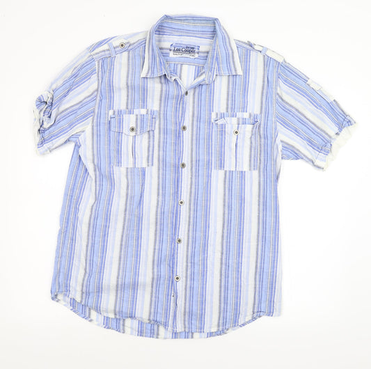 Mens UK Size L Lee Cooper Blue  Button-Up Short Sleeve Casual Shirt