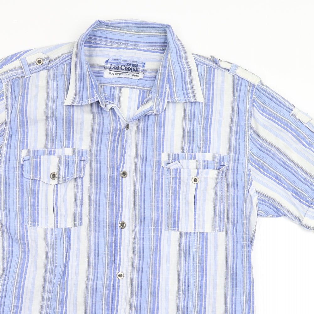 Mens UK Size L Lee Cooper Blue  Button-Up Short Sleeve Casual Shirt