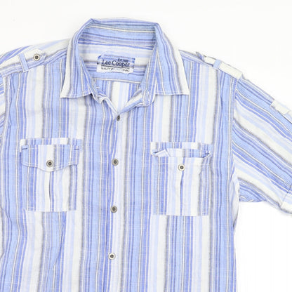 Mens UK Size L Lee Cooper Blue  Button-Up Short Sleeve Casual Shirt