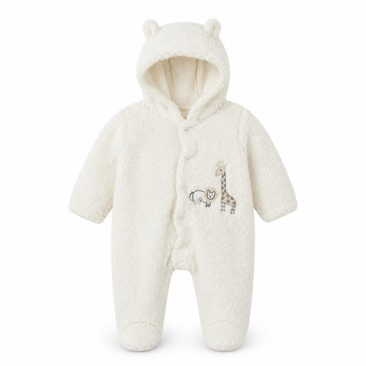 Front view of Benito girls’ white babygrow one-piece, size 0-3, months
