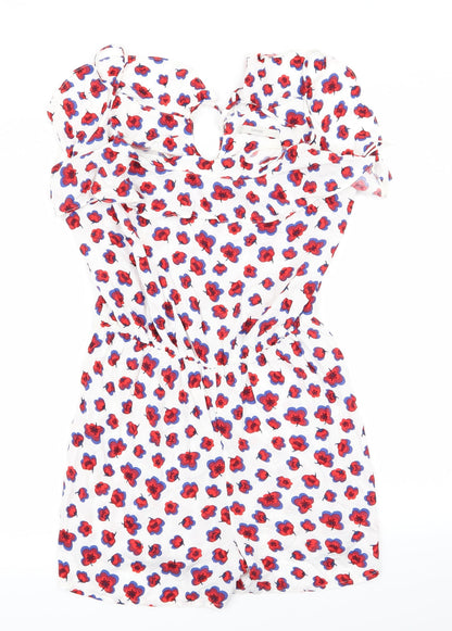 George Womens White Floral  Bodysuit One-Piece Size 10