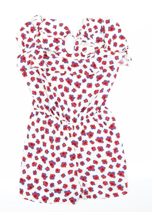 George Womens White Floral  Bodysuit One-Piece Size 10