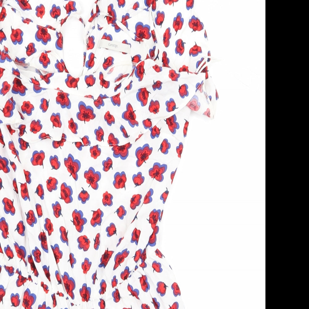 George Womens White Floral  Bodysuit One-Piece Size 10