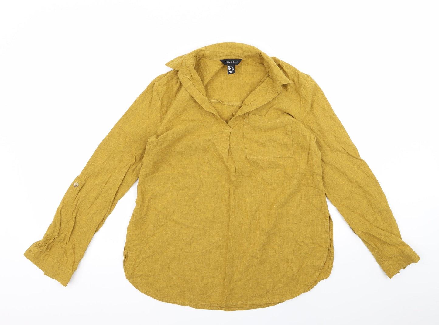 Womens UK Size 8 New Look Yellow Basic Button-Up