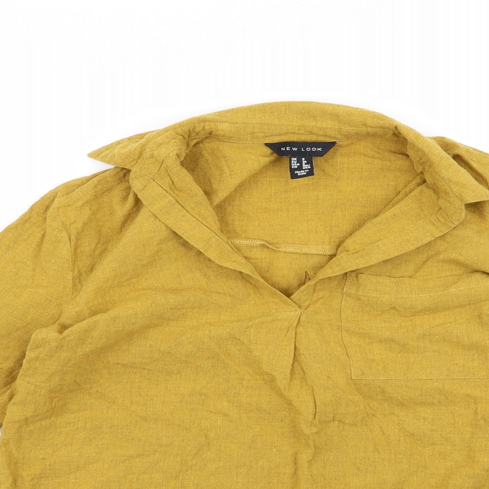 Womens UK Size 8 New Look Yellow Basic Button-Up