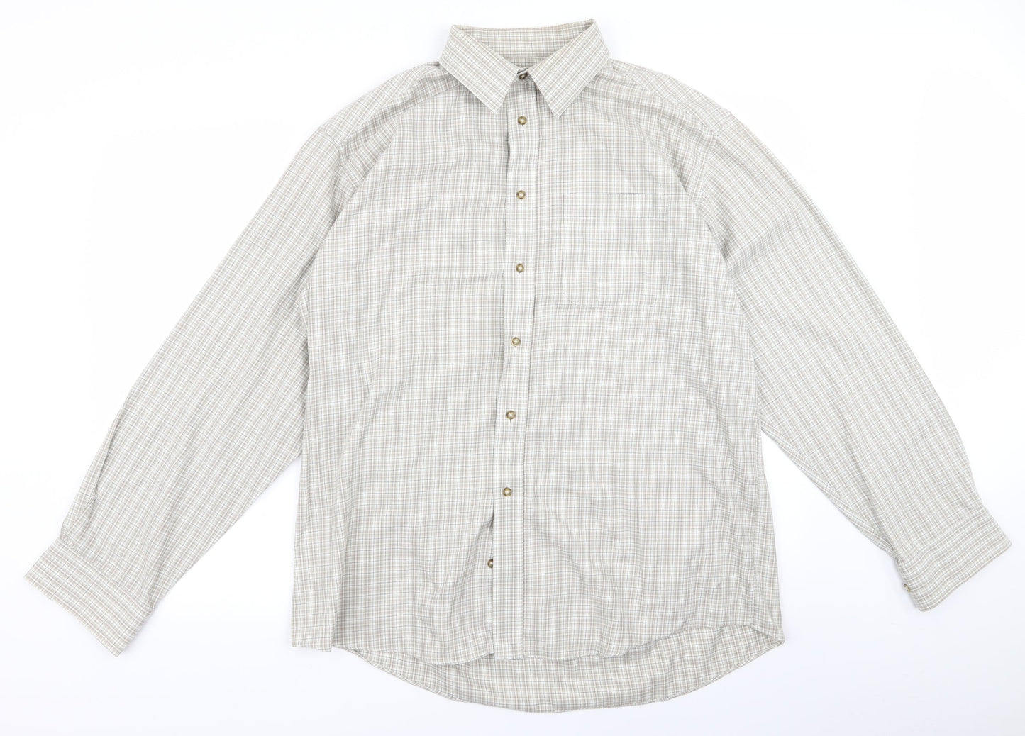 Mens UK Size 16 m&s Brown  Button-Up Long Sleeve Casual Shirt