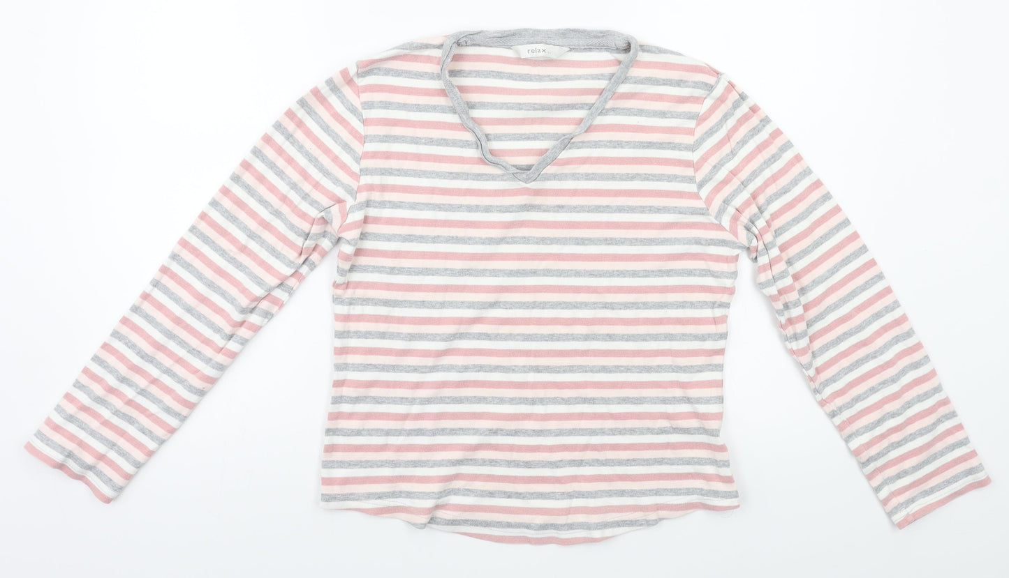 Relax Womens Pink Striped  Babydoll Pyjama Top Size 12