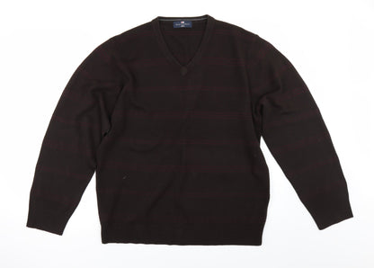 Marks and Spencer Mens Brown Striped  Pullover Jumper Size L