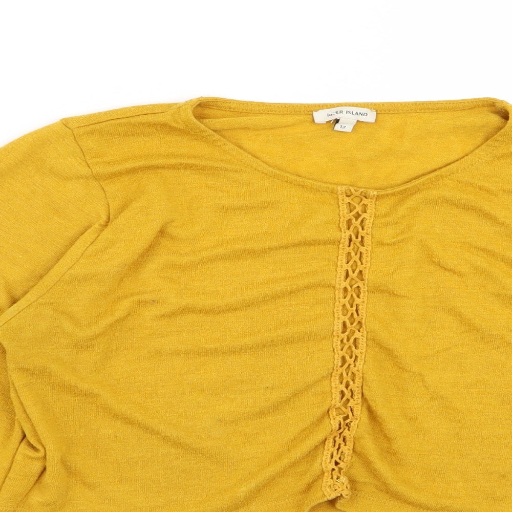 Womens UK Size 12 River Island Yellow Basic T-Shirt