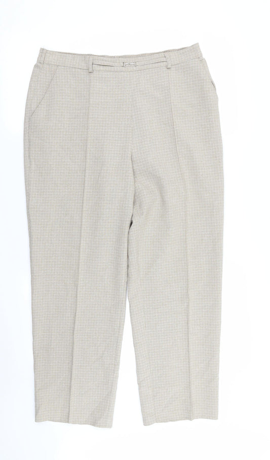 M&S Womens Beige Check  Trousers  Size 14 L25 in