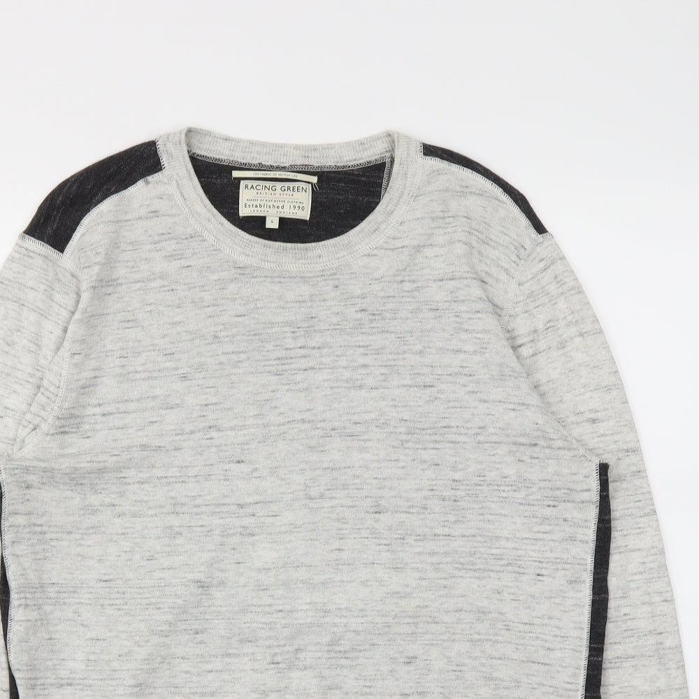 Mens UK Size L Racing Green Grey Pullover Sweatshirt