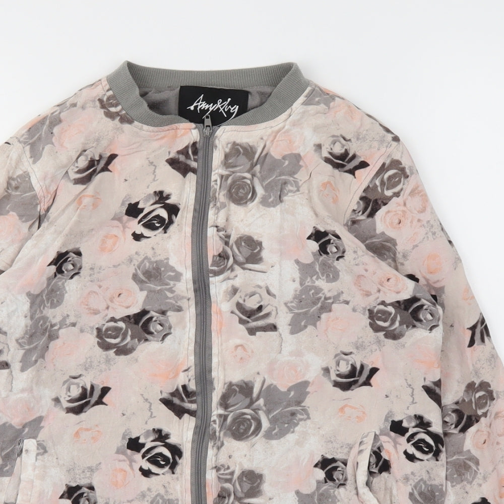 Preworn Womens Pink Floral  Full Zip Jumper Size S