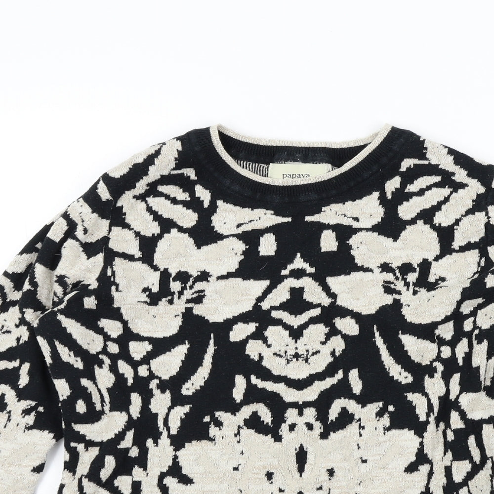 Papaya Womens Black Geometric  Pullover Jumper Size M  - Sparkle