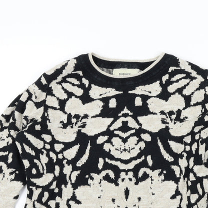 Papaya Womens Black Geometric  Pullover Jumper Size M  - Sparkle