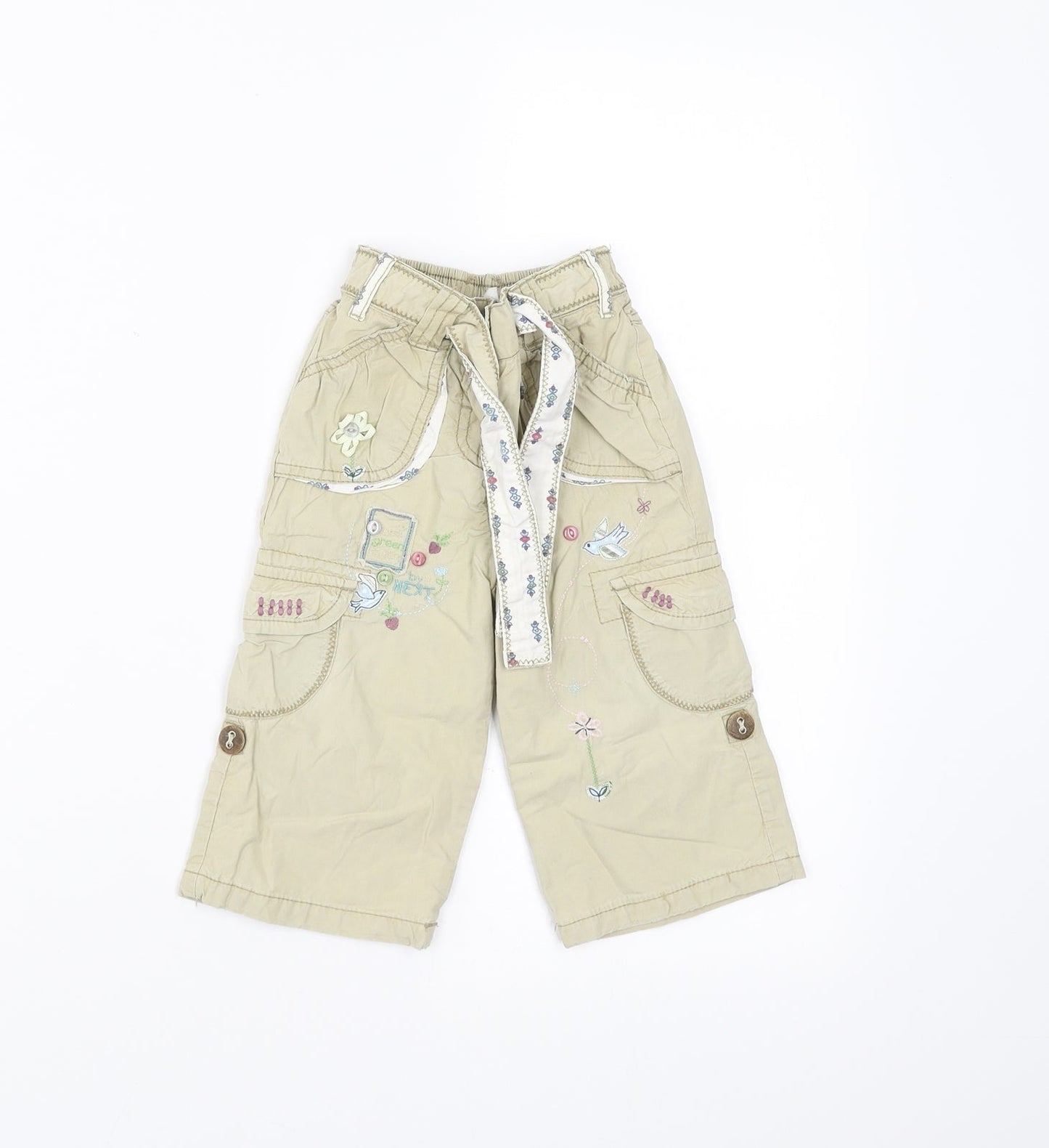 NEXT Girls Beige    Trousers Size 9-12 Months  - Embroidered detail
