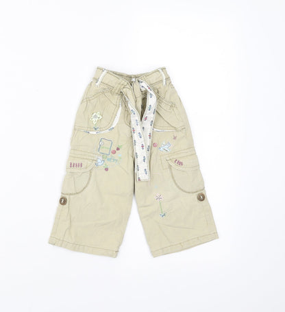 NEXT Girls Beige    Trousers Size 9-12 Months  - Embroidered detail