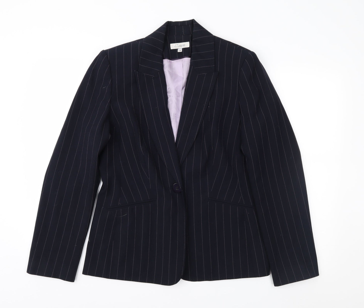 J. Taylor Womens Blue Striped  Jacket Suit Jacket Size 14