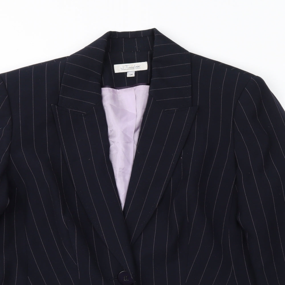J. Taylor Womens Blue Striped  Jacket Suit Jacket Size 14