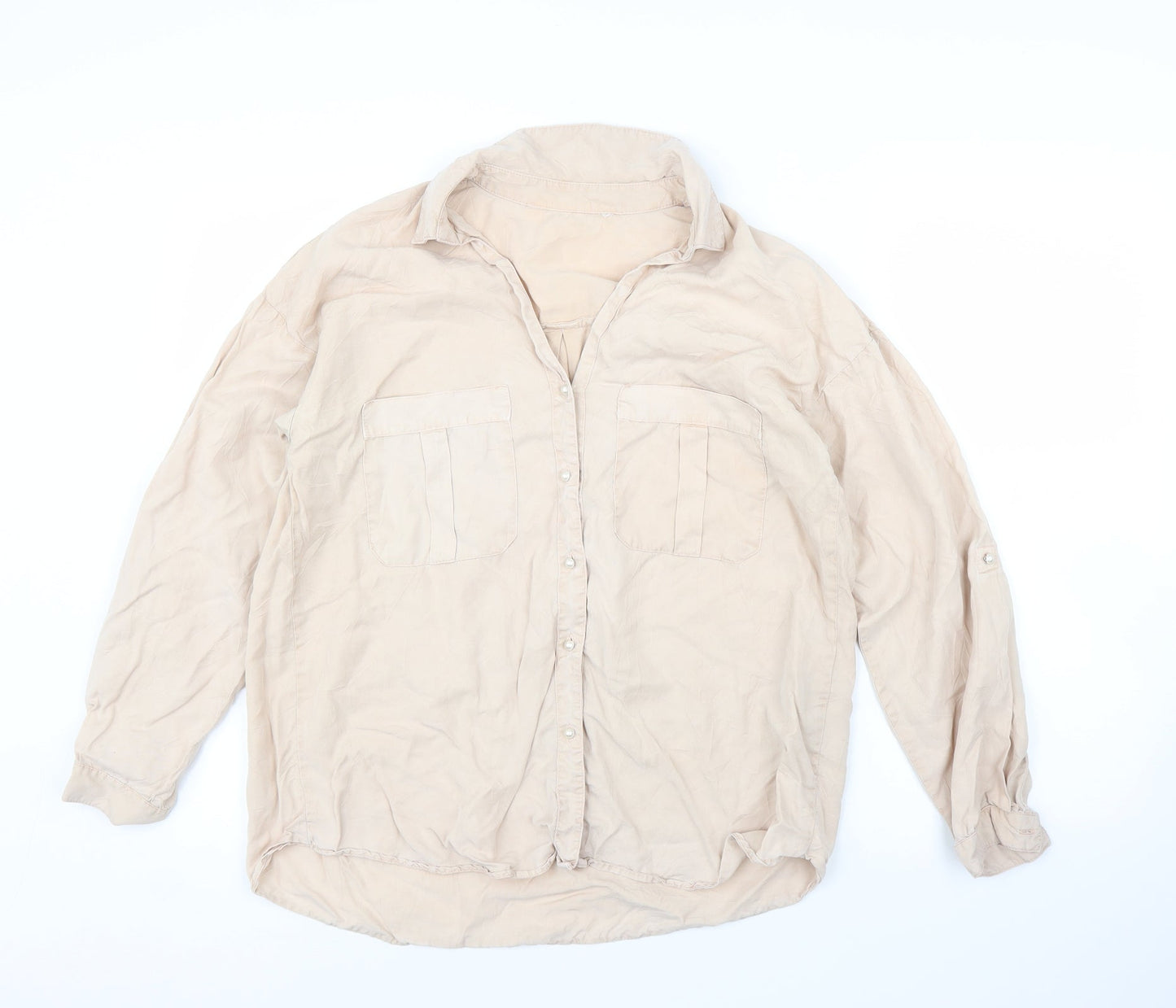 Womens UK Size L Preworn Beige Basic Button-Up