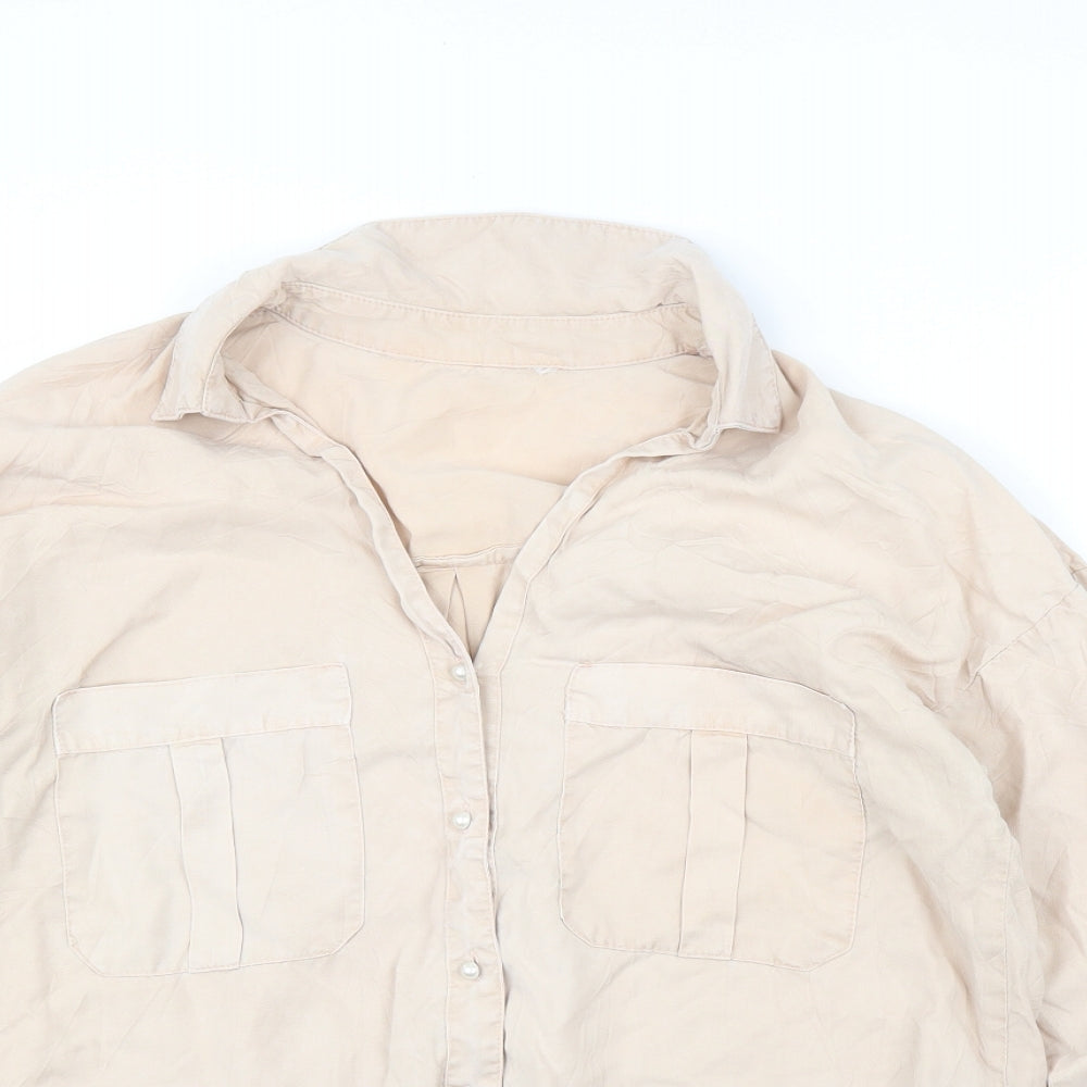Womens UK Size L Preworn Beige Basic Button-Up