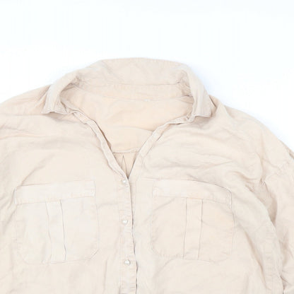 Womens UK Size L Preworn Beige Basic Button-Up