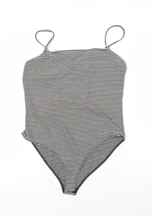 New Look Womens Black Striped  Leotard One-Piece Size 16