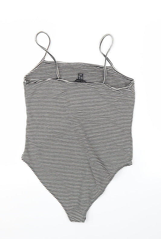 New Look Womens Black Striped  Leotard One-Piece Size 16