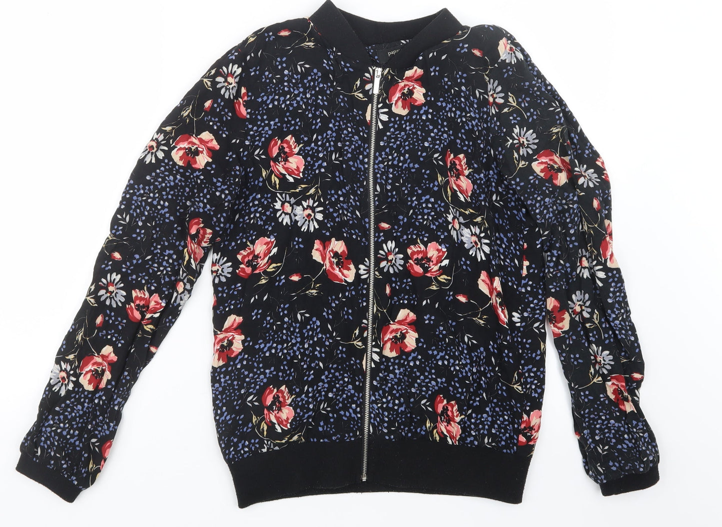 Papaya Womens Black Geometric  Bomber Jacket Jacket Size 10