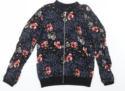 Papaya Womens Black Geometric  Bomber Jacket Jacket Size 10