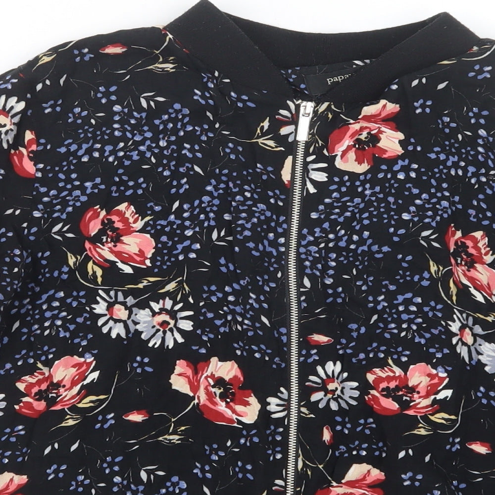 Papaya Womens Black Geometric  Bomber Jacket Jacket Size 10