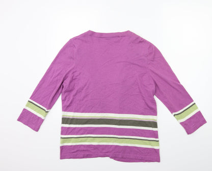 Marks and Spencer Womens Purple Striped Knit Cardigan Jumper Size 10
