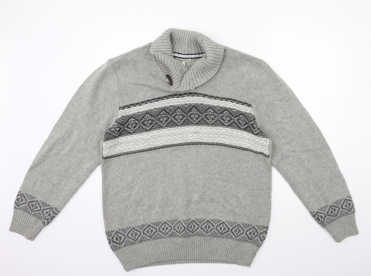 boston crew Mens Green Striped Knit Pullover Jumper Size L