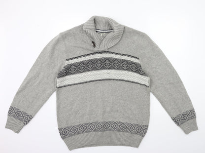 boston crew Mens Green Striped Knit Pullover Jumper Size L