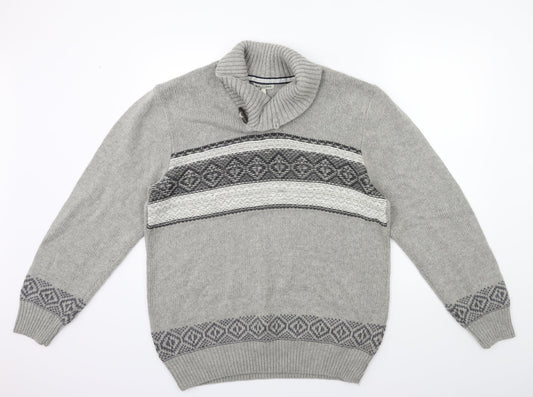 boston crew Mens Green Striped Knit Pullover Jumper Size L