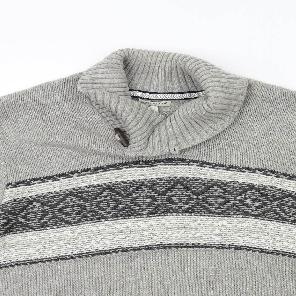 boston crew Mens Green Striped Knit Pullover Jumper Size L