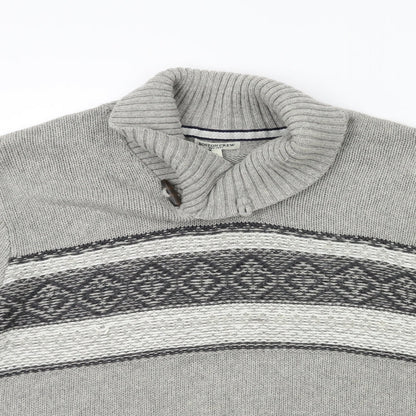 boston crew Mens Green Striped Knit Pullover Jumper Size L