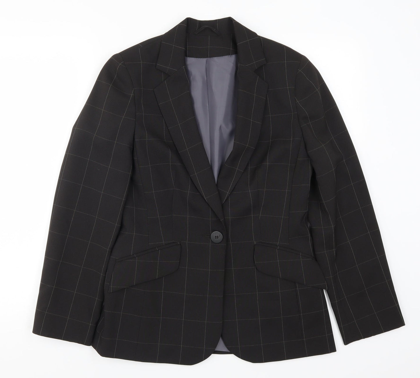 Select Womens Black Check  Jacket Suit Jacket Size 10