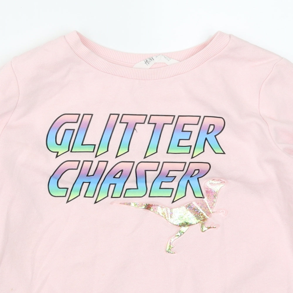 H&M Girls Pink   Pullover Sweatshirt Size 11-12 Years  - Glitter Chaser Dinosaur