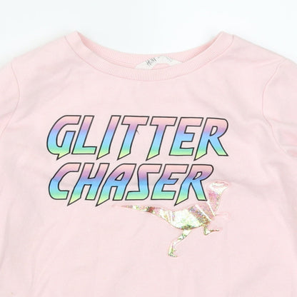 H&M Girls Pink   Pullover Sweatshirt Size 11-12 Years  - Glitter Chaser Dinosaur
