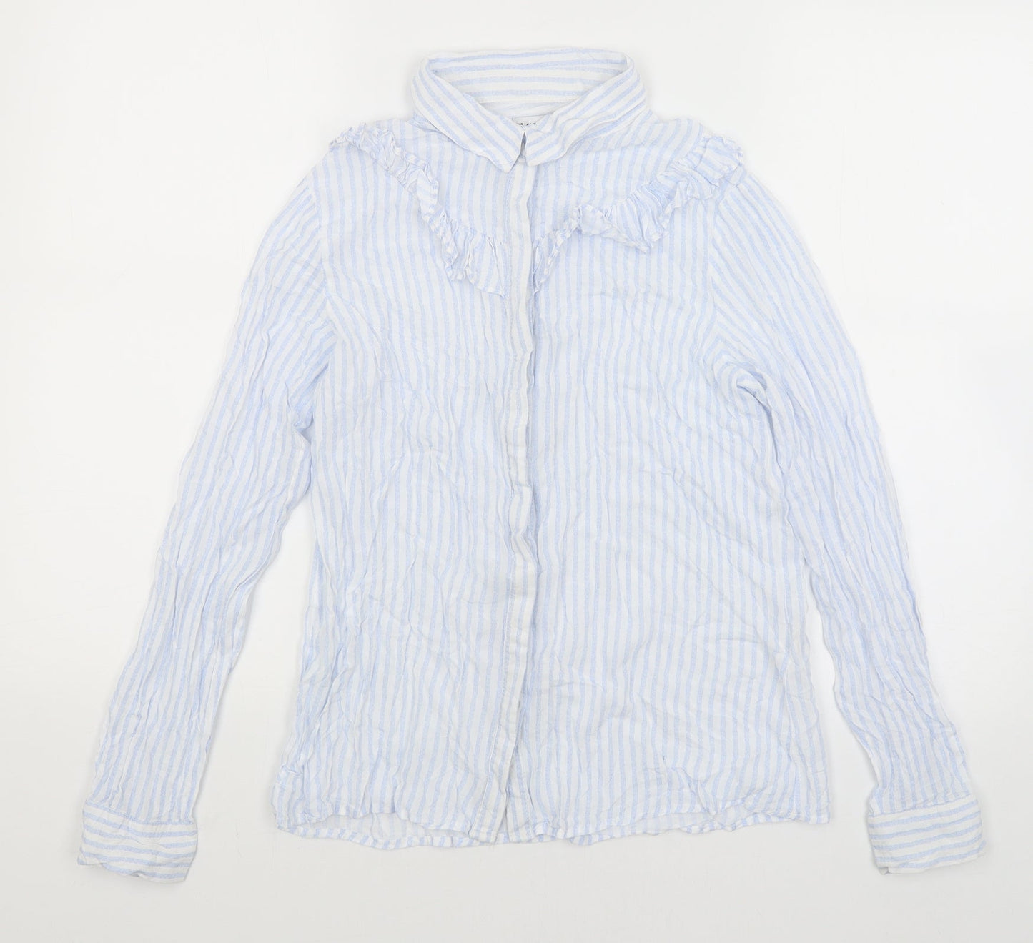 Womens UK Size M Pull & Bear Blue Basic Button-Up